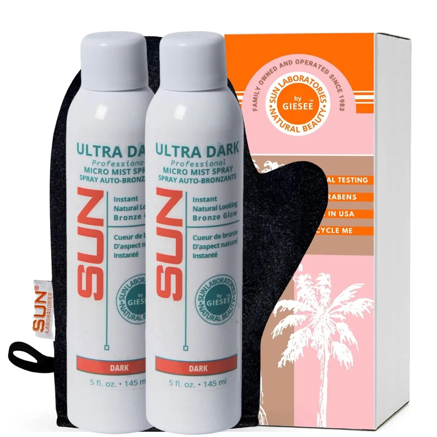 Sun Tan Spray Can Ultra Dark Micro Mist 2 Pack 5 oz  with Tanning Mitt - Sun Laboratories by Gieseesun tan spray