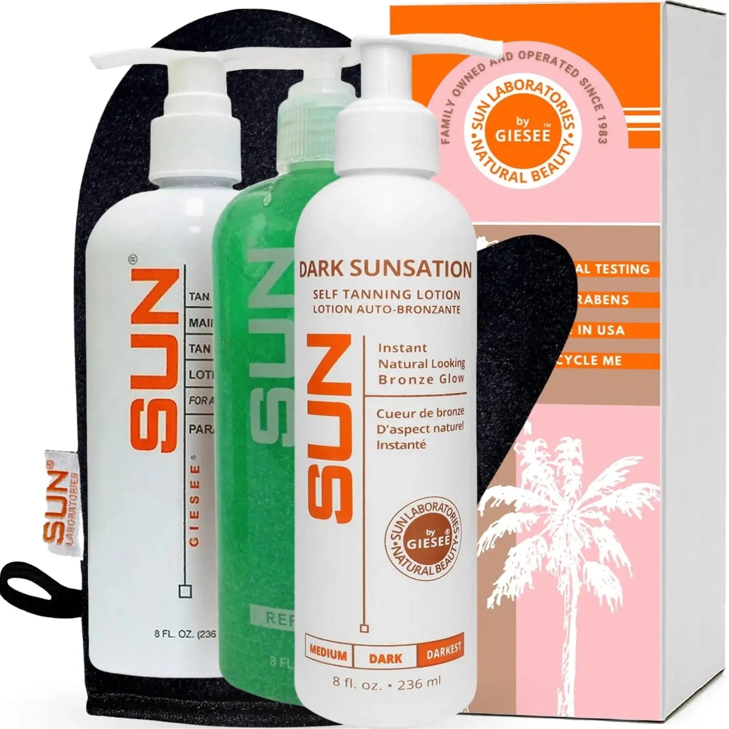 Self Tanning Lotion Set Dark Sunsation Very Dark 8oz with Tanning Mitt - Sun Laboratories by GieseeSelf Tan Kit