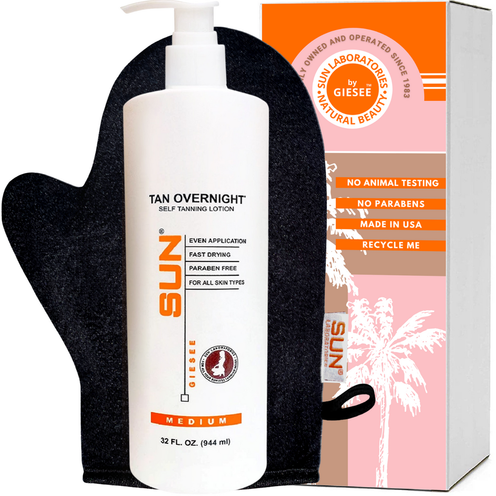 Sun Laboratories by Giesee 32oz Tan Overnight Self Tanning Lotion + Sun Laboratories Self Tanning Mitt
