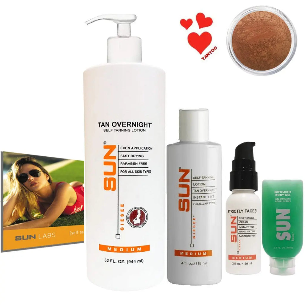 Sun Tan Overnight Self Tanning Lotion Bundle Best Sunless Tanner Kit - Sun Laboratories by Giesee self tanning lotion