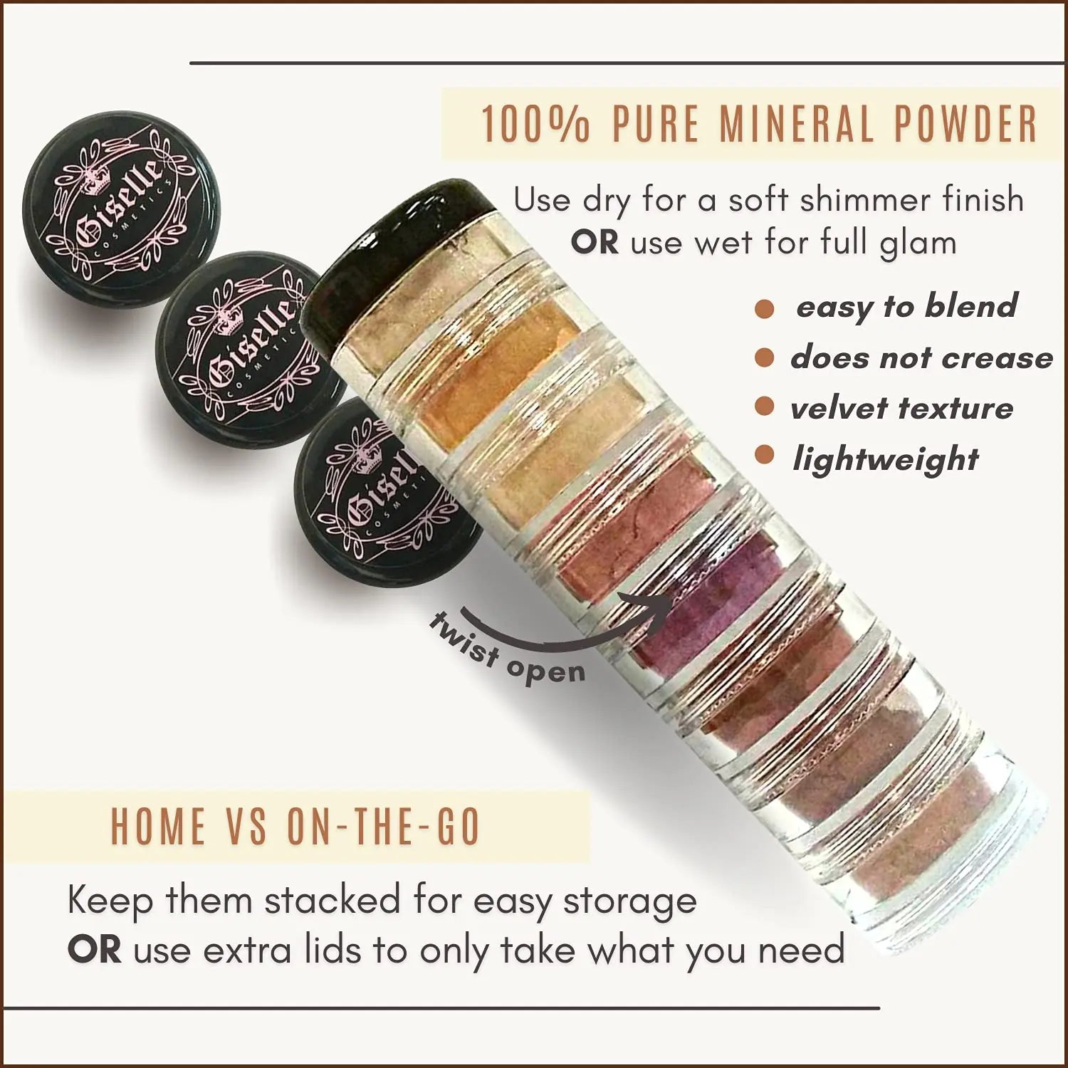 Espresso Paradise 8 Stack Mineral Makeup Eyeshadow Pure Shimmer Mineral Make - Sun Laboratories by Giesee natural cosmetics organic minerals