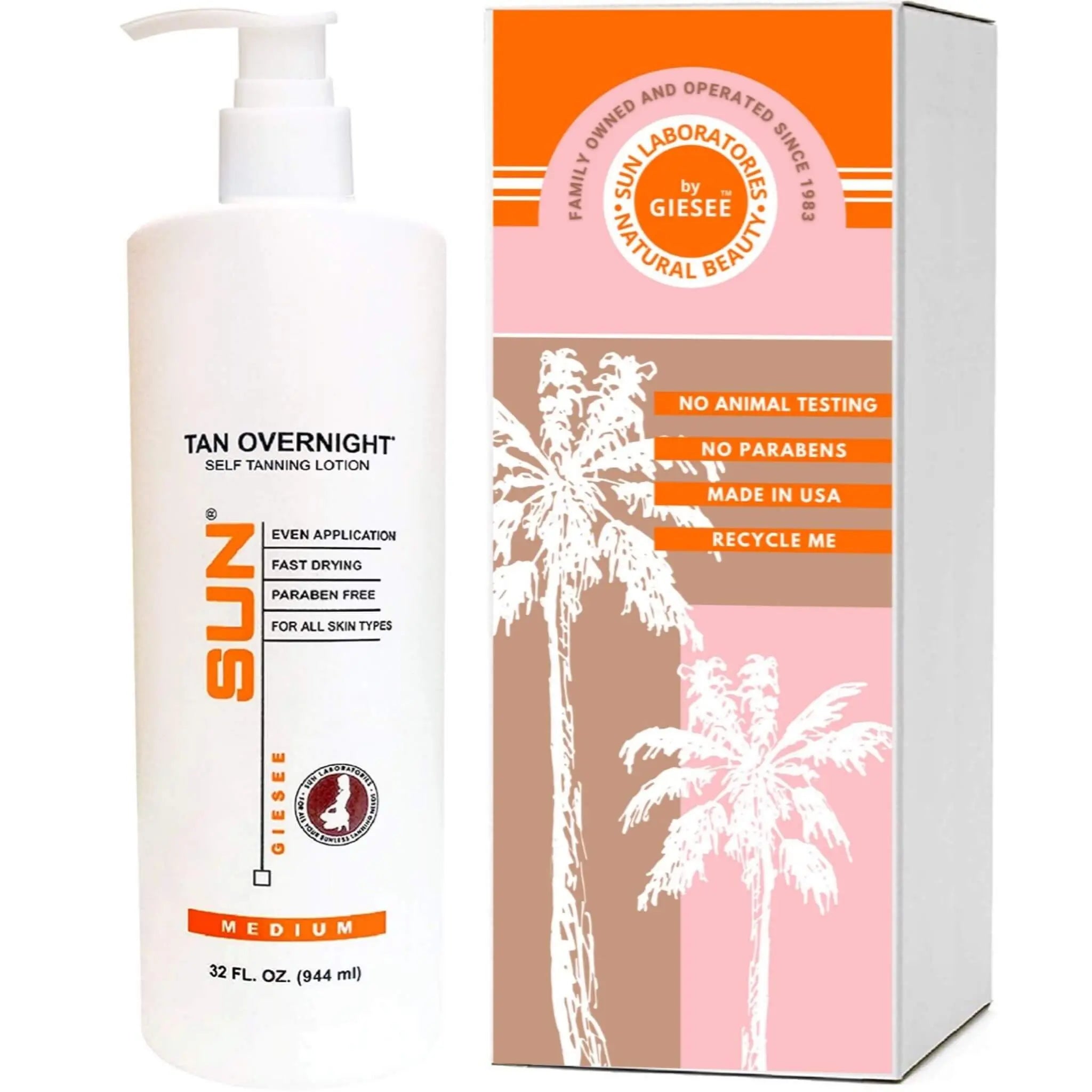 Self Tan Lotion 32oz Tan Overnight Medium  Lotion Self Tanner - Sun Laboratories by Giesee tanning bronzer creme